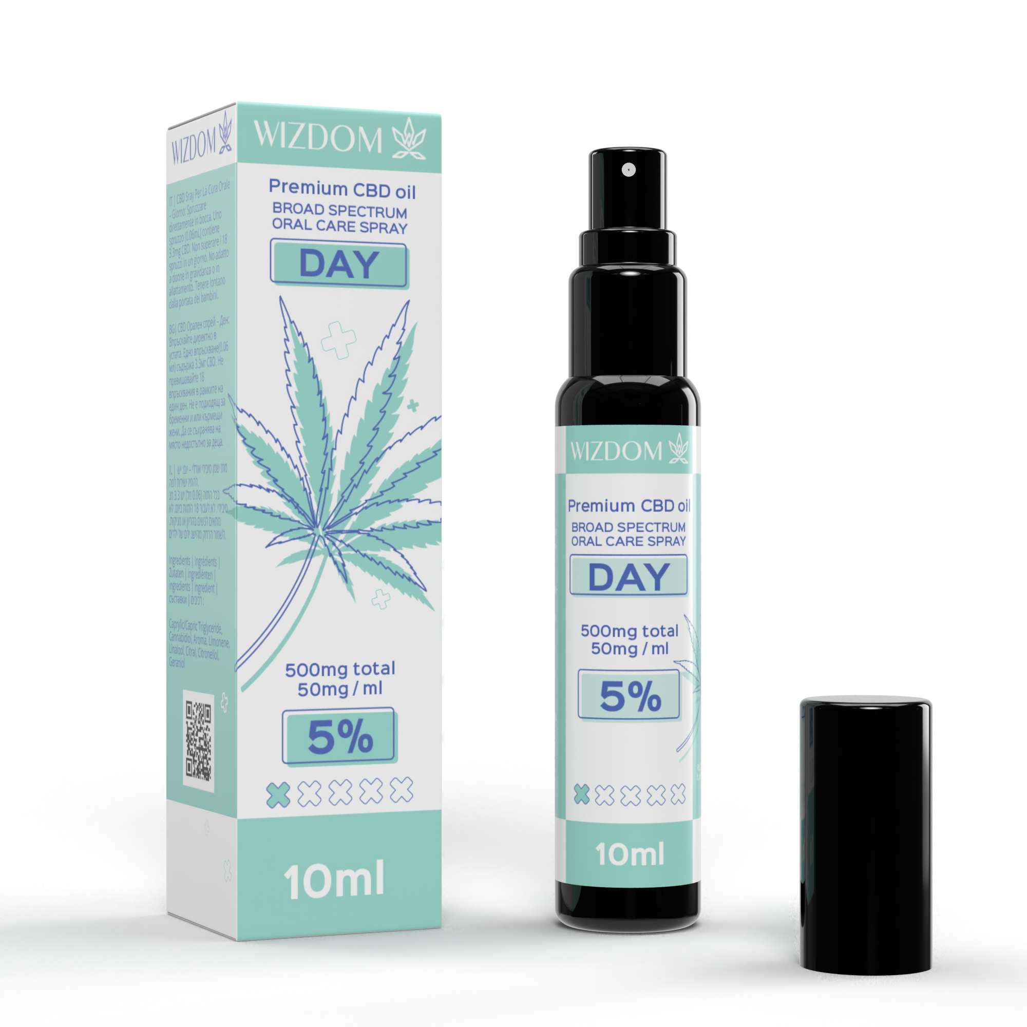 תרסיס שמן סיבידי (CBD) לפה 10 מ"ל - יום (5%) וויזדום Wizdom